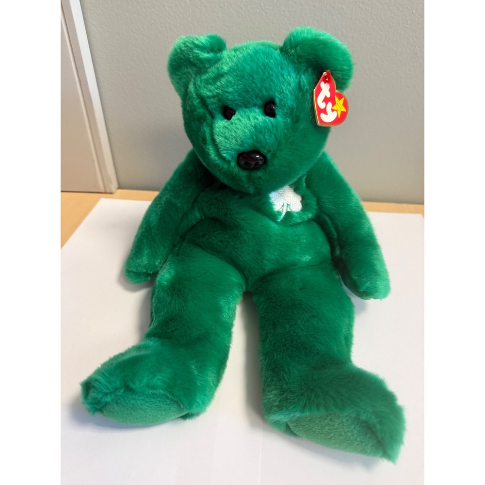 Ty Beanie Buddy Erin the Bear Green Shamrock St Patricks Day Plush 1997 Tag